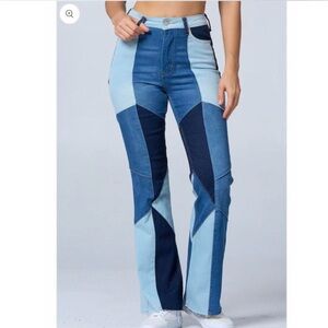 Blue Turtle High-Waist Patchwork Bootcut Flare Festival Y2K Jeans Juniors 3